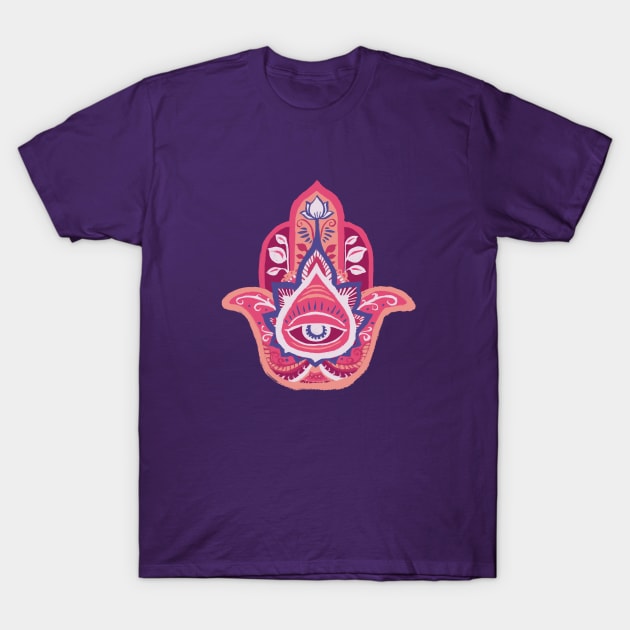 Hamsa Hand - Ruby(July) T-Shirt by akaneyabushita